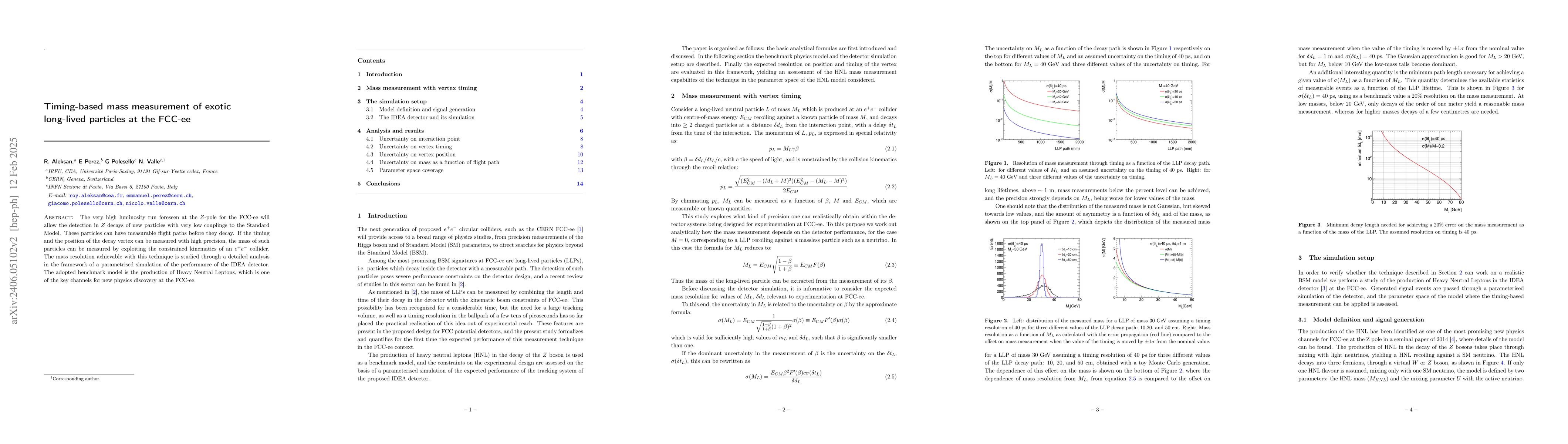 Thumbnail for Timing-based mass measurement of exotic long-lived particles at the
  FCC-ee