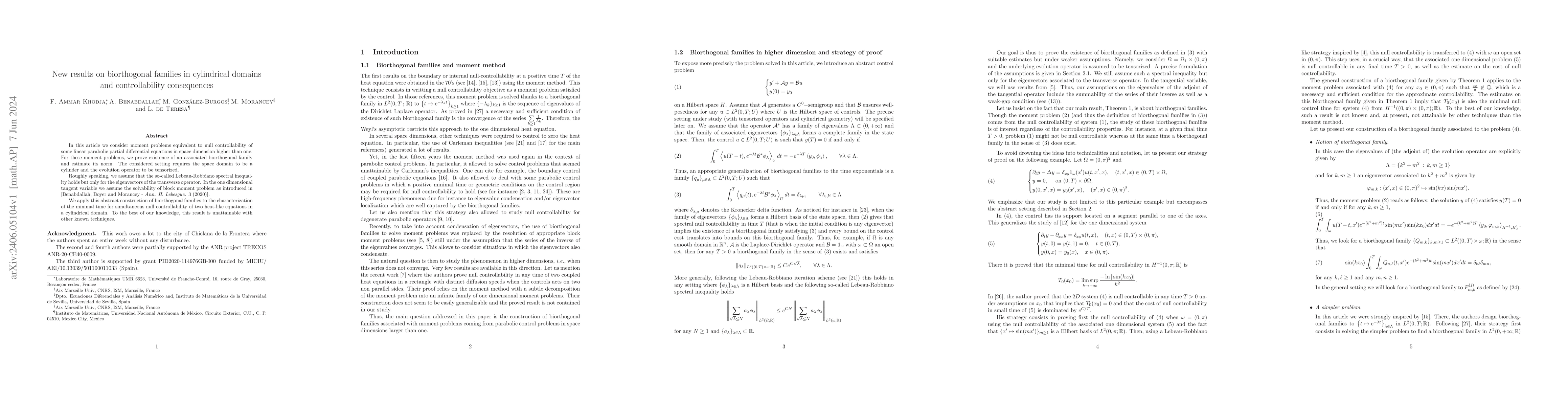 Thumbnail for New results on biorthogonal families in cylindrical domains and
  controllability consequences