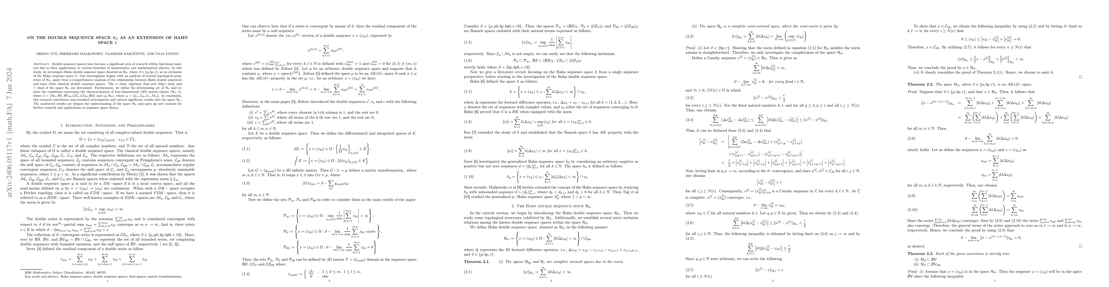 Thumbnail for On the Double Sequence Space $\mathcal{H}_{\vartheta}$ as an Extension
  of Hahn Space $h$