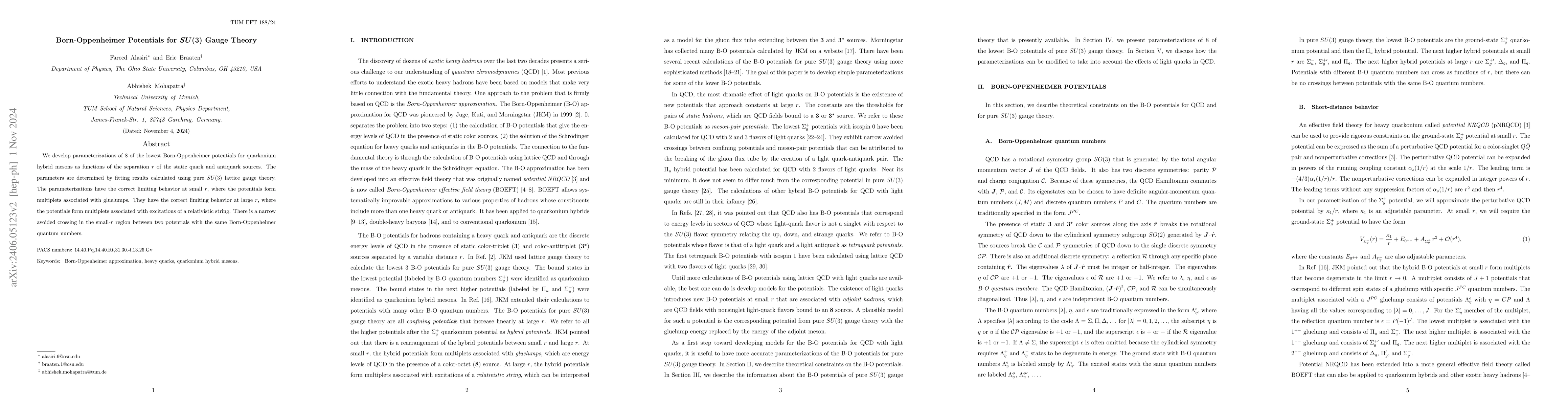 Thumbnail for Born-Oppenheimer Potentials for $SU(3)$ Gauge Theory