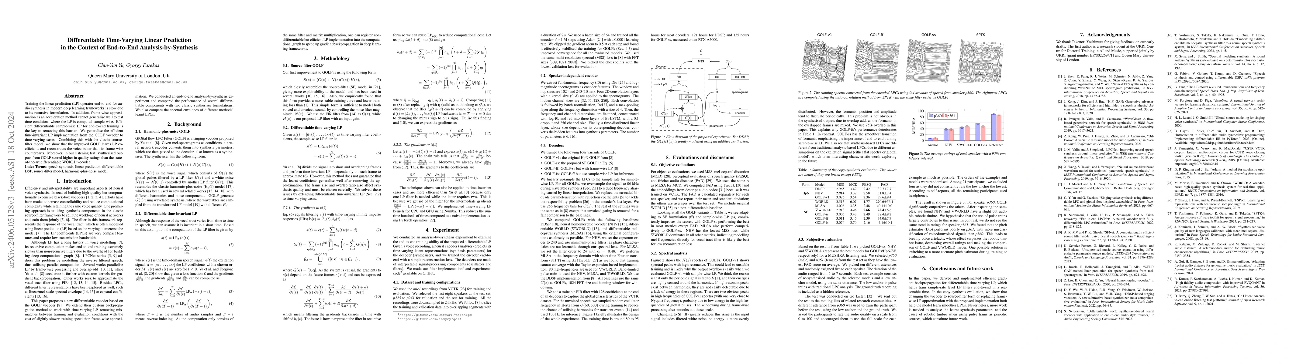 Thumbnail for Differentiable Time-Varying Linear Prediction in the Context of
  End-to-End Analysis-by-Synthesis