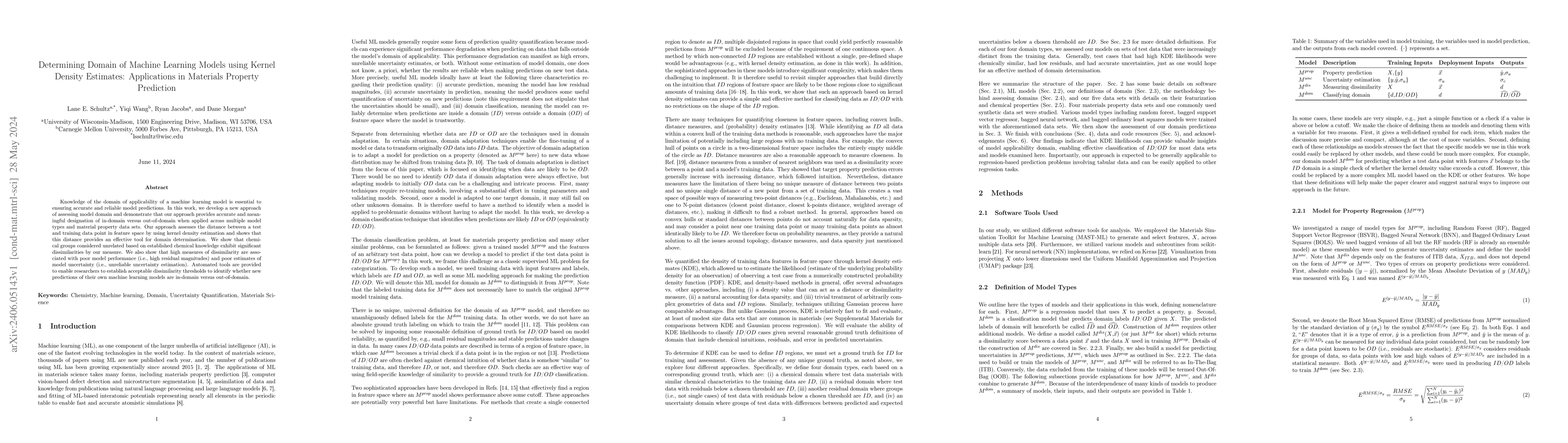 Thumbnail for Determining Domain of Machine Learning Models using Kernel Density
  Estimates: Applications in Materials Property Prediction