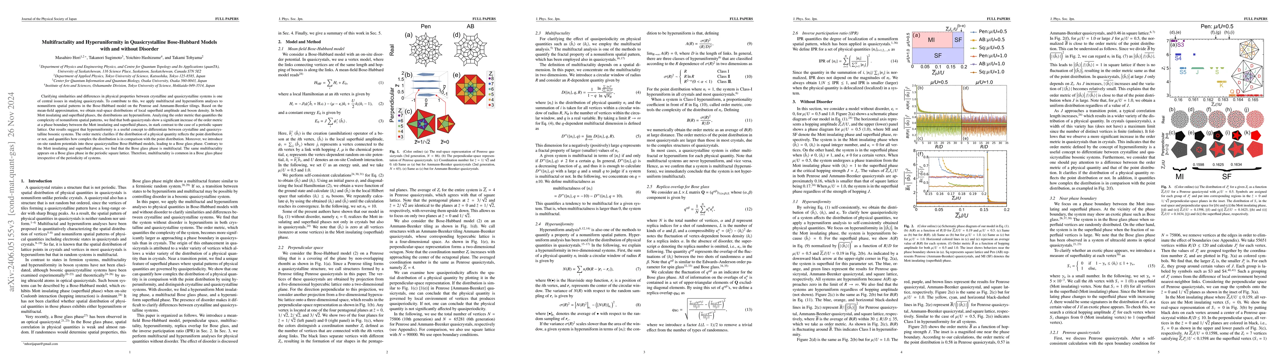 Thumbnail for Multifractality and hyperuniformity in quasicrystalline Bose-Hubbard
  models with and without disorder