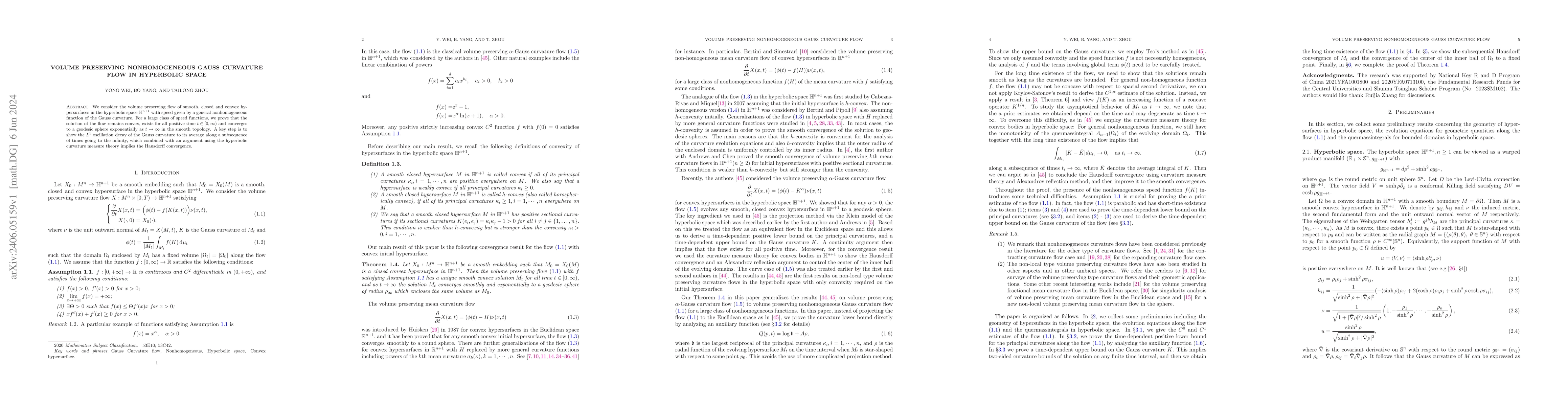 Thumbnail for Volume preserving nonhomogeneous Gauss curvature flow in hyperbolic
  space