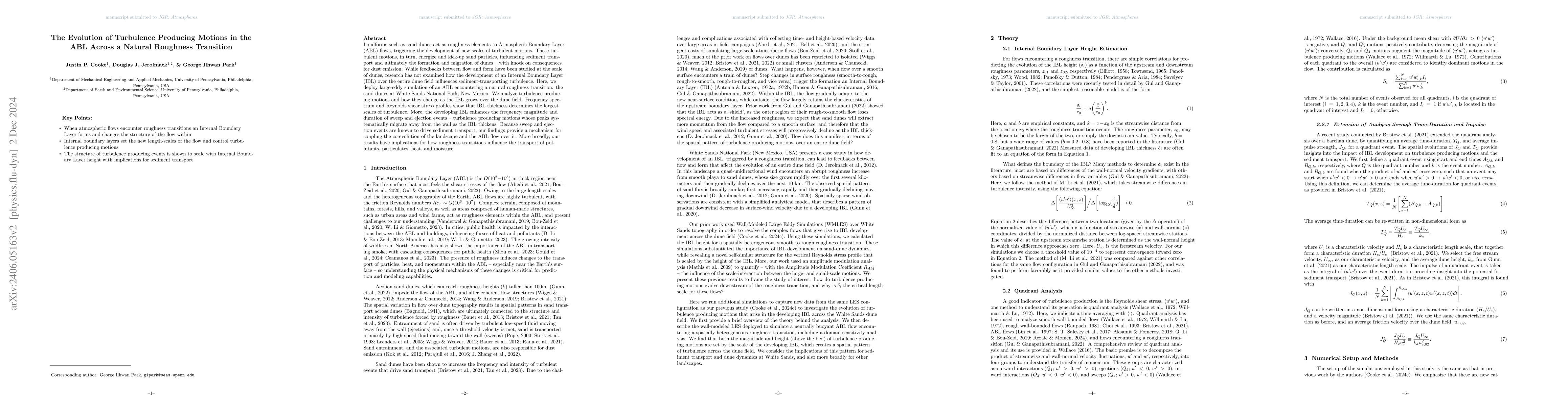 Thumbnail for The Evolution of Turbulence Producing Motions in the ABL Across a
  Natural Roughness Transition