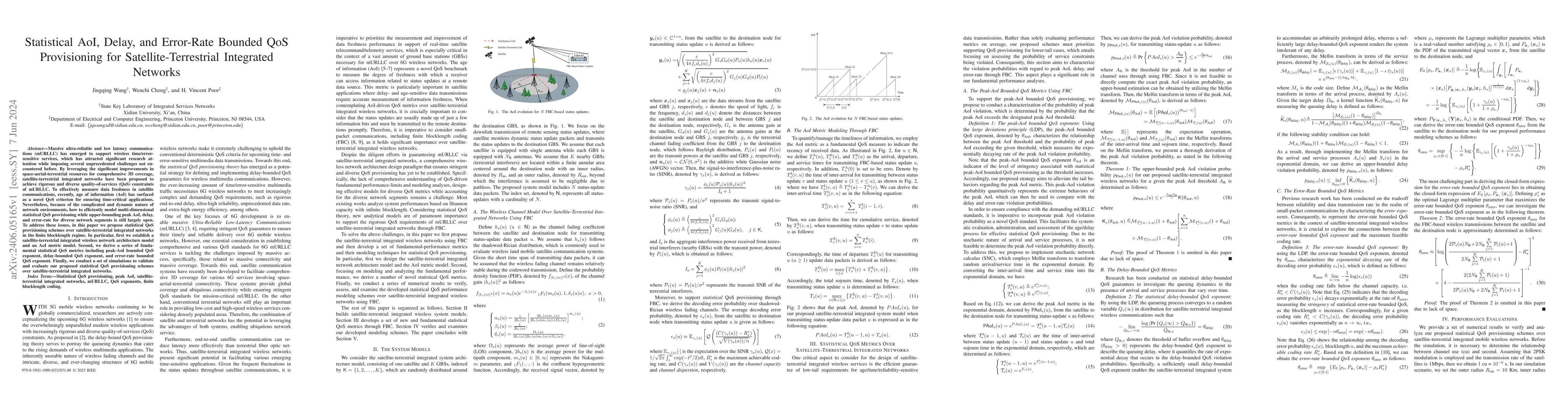 Thumbnail for Statistical AoI, Delay, and Error-Rate Bounded QoS Provisioning for
  Satellite-Terrestrial Integrated Networks
