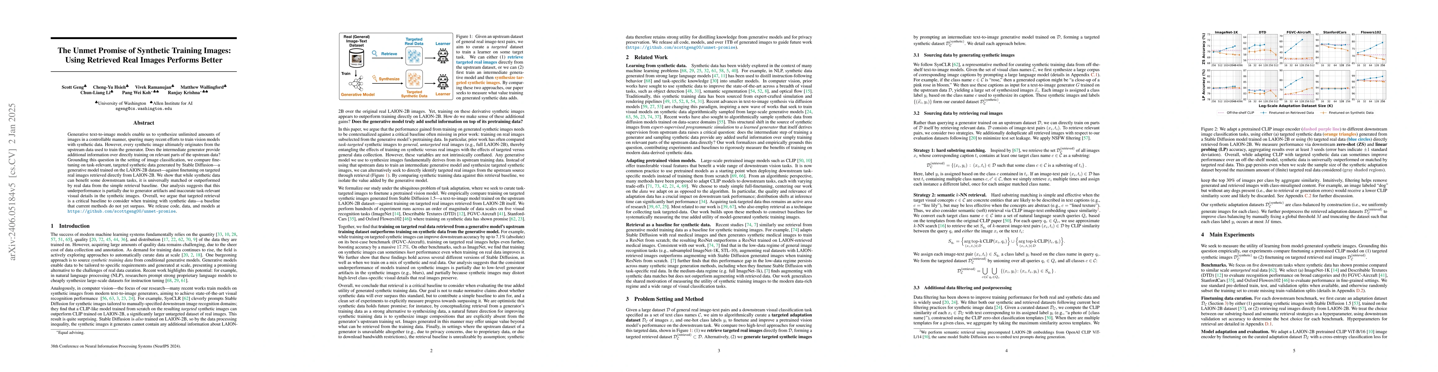 Thumbnail for The Unmet Promise of Synthetic Training Images: Using Retrieved Real
  Images Performs Better