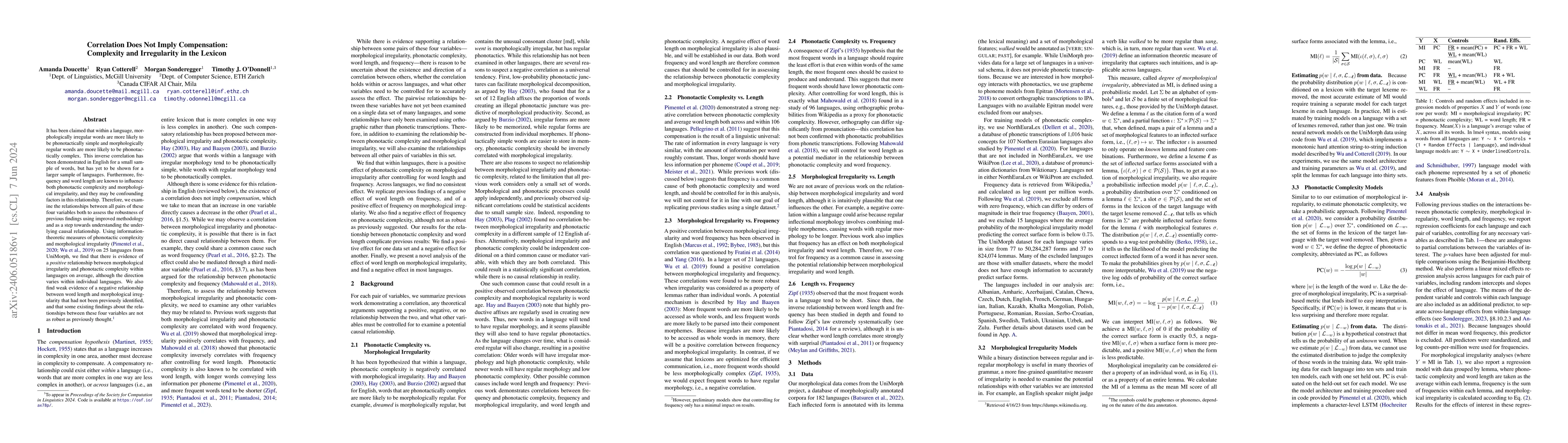 Thumbnail for Correlation Does Not Imply Compensation: Complexity and Irregularity in
  the Lexicon