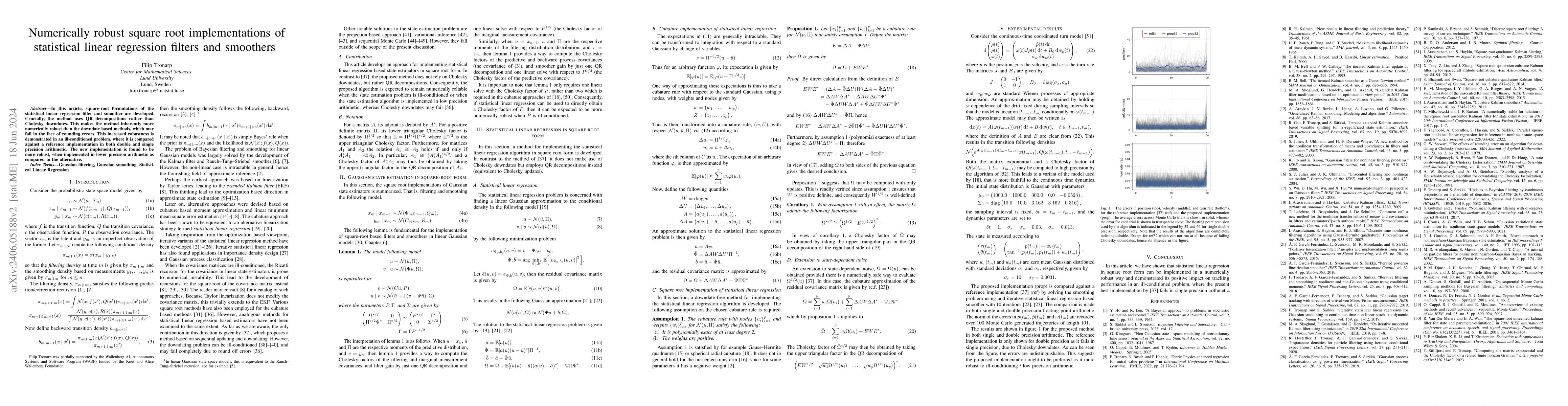 Thumbnail for Numerically robust square root implementations of statistical linear
  regression filters and smoothers