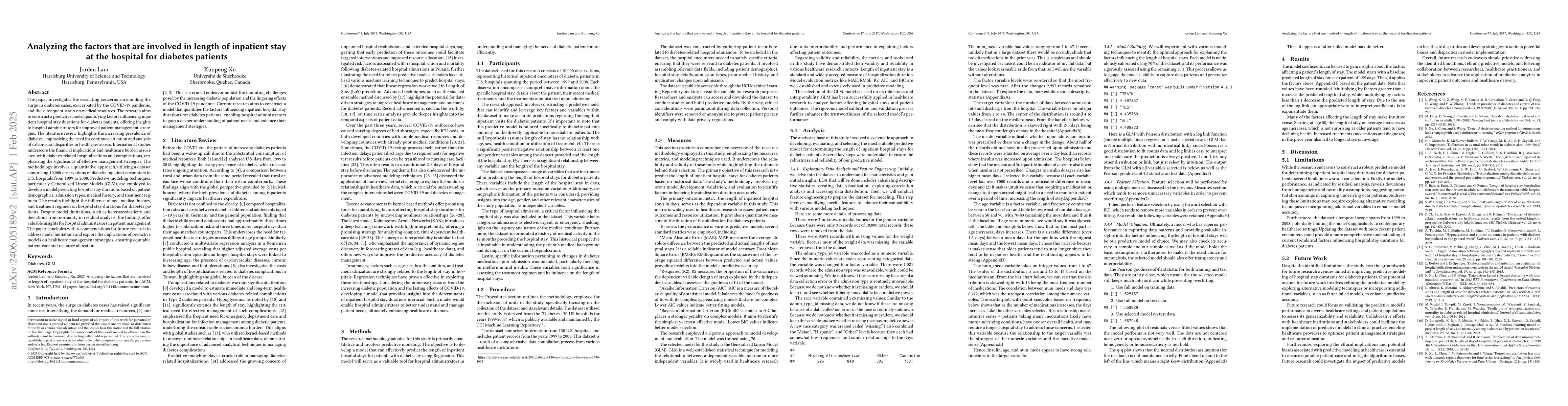 Thumbnail for Analyzing the factors that are involved in length of inpatient stay at
  the hospital for diabetes patients