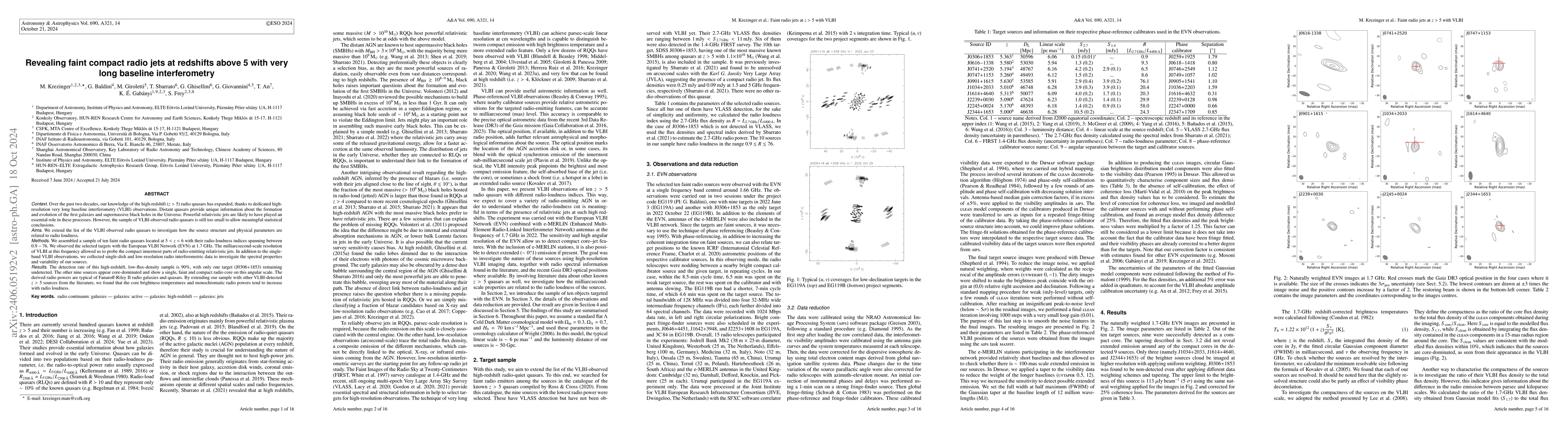 Thumbnail for Revealing faint compact radio jets at redshifts above 5 with very long
  baseline interferometry