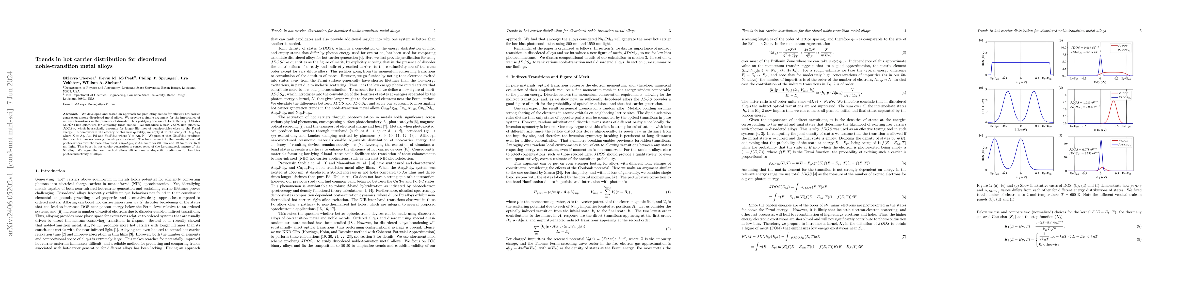 Thumbnail for Trends in hot carrier distribution for disordered noble-transition metal
  alloys