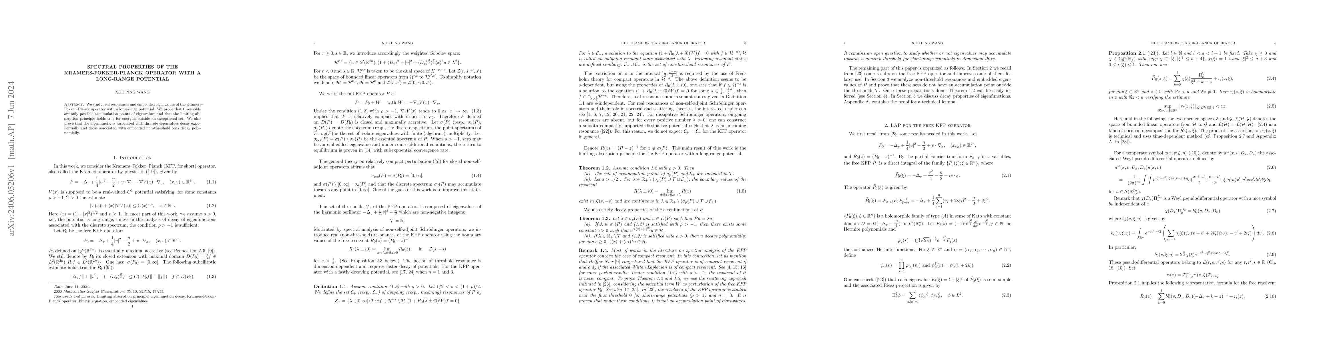 Thumbnail for Spectral properties of the Kramers-Fokker-Planck operator with a
  long-range potential