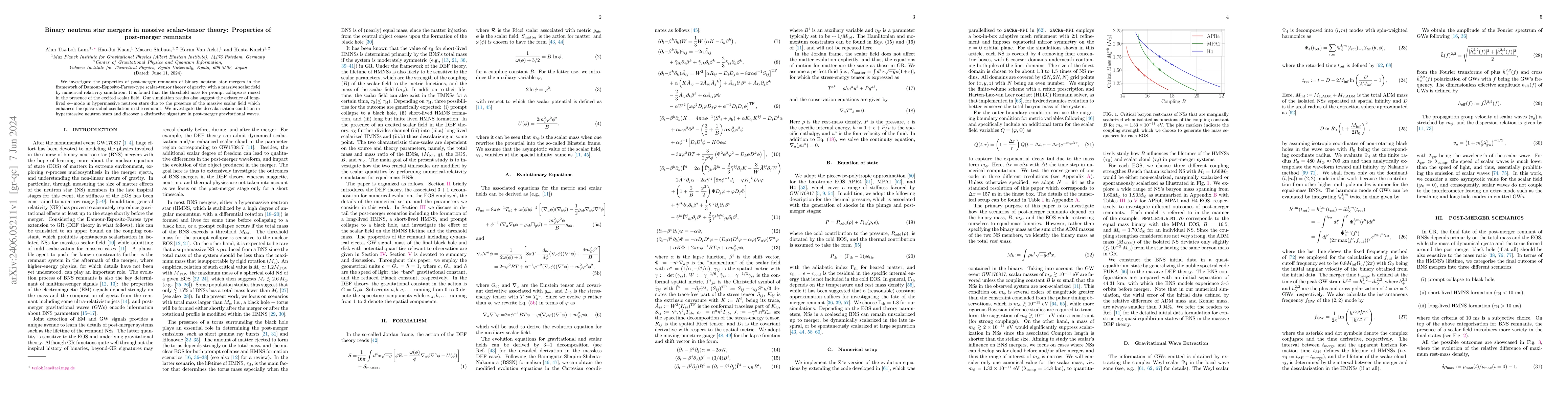 Thumbnail for Binary neutron star mergers in massive scalar-tensor theory: Properties
  of post-merger remnants