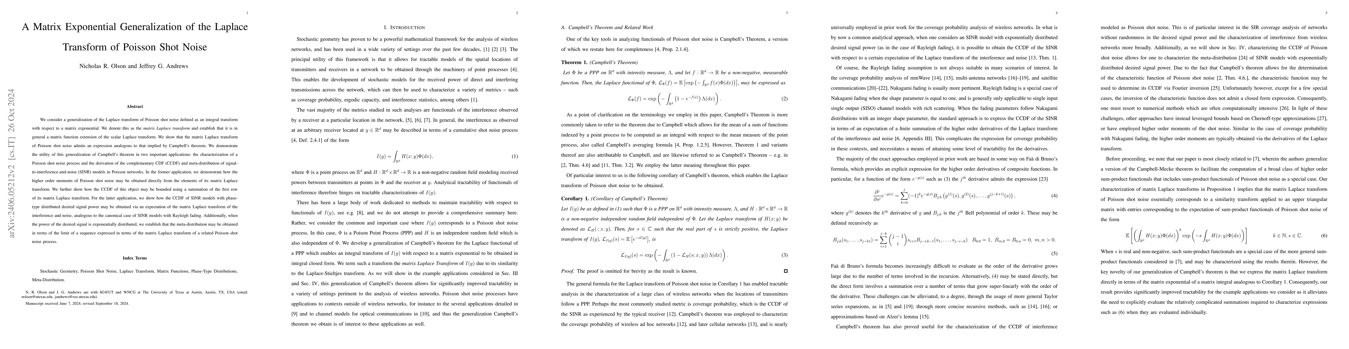 Thumbnail for A Matrix Exponential Generalization of the Laplace Transform of Poisson
  Shot Noise