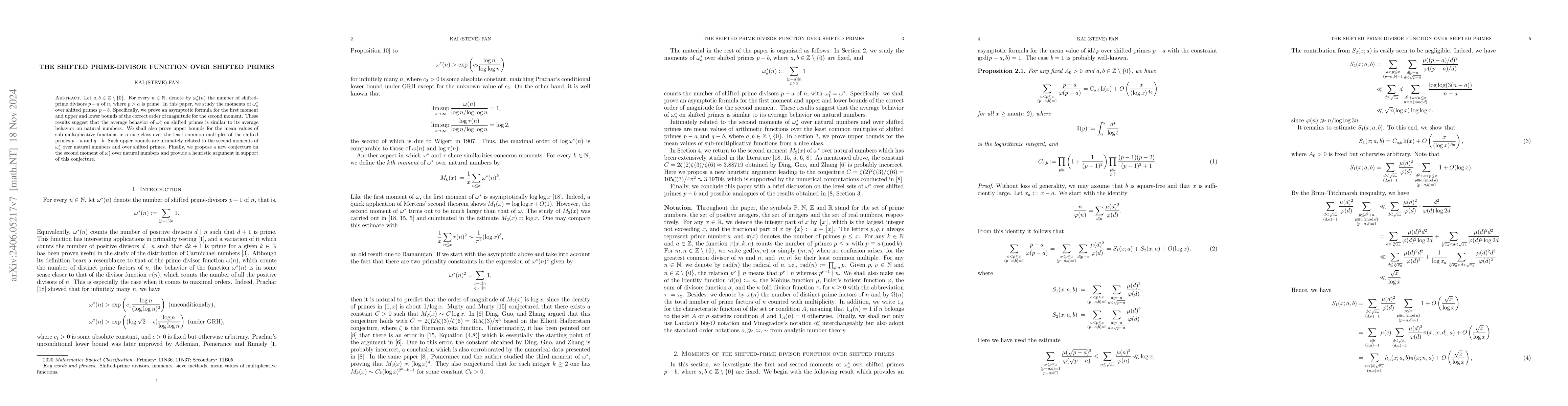 Thumbnail for The shifted prime-divisor function over shifted primes