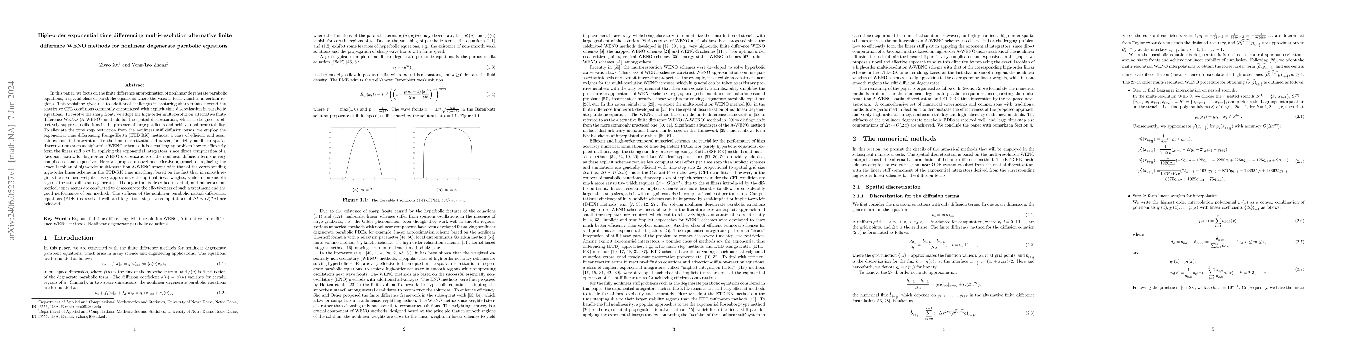 Thumbnail for High-order exponential time differencing multi-resolution alternative
  finite difference WENO methods for nonlinear degenerate parabolic equations