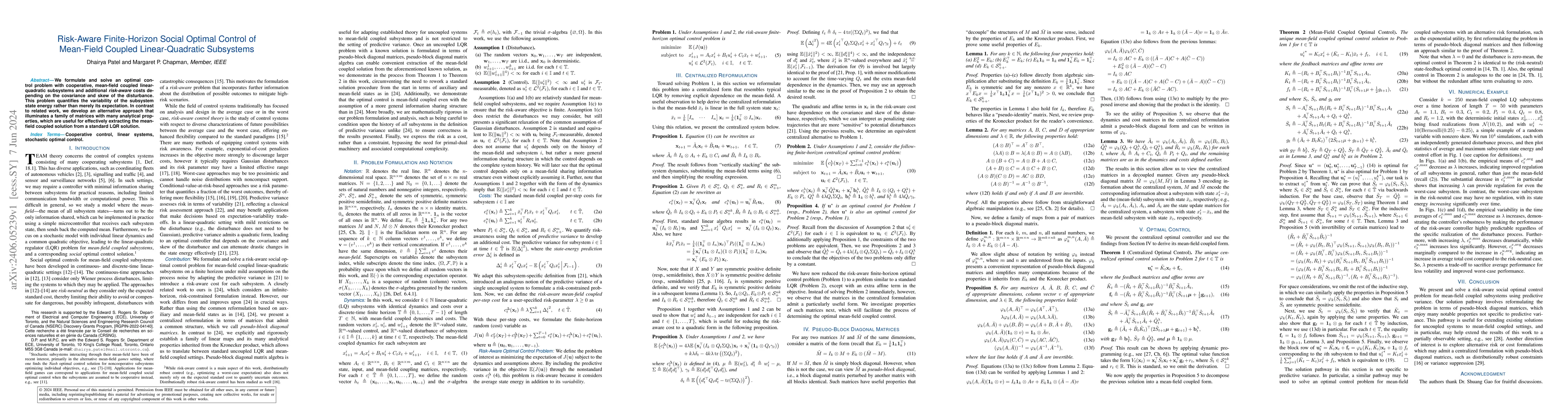 Thumbnail for Risk-Aware Finite-Horizon Social Optimal Control of Mean-Field Coupled
  Linear-Quadratic Subsystems
