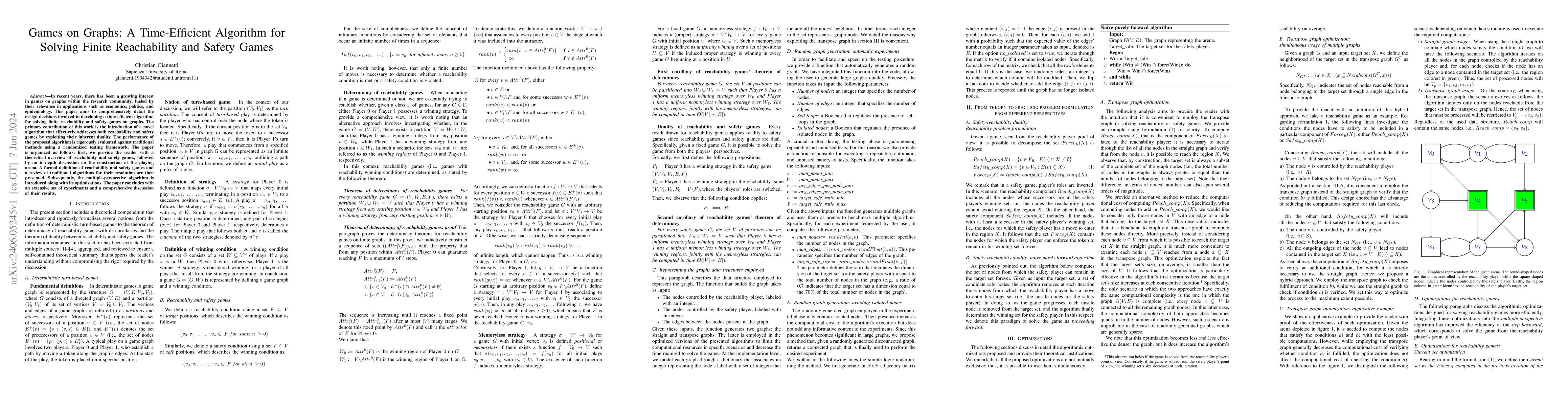 Thumbnail for Games on Graphs: A Time-Efficient Algorithm for Solving Finite
  Reachability and Safety Games