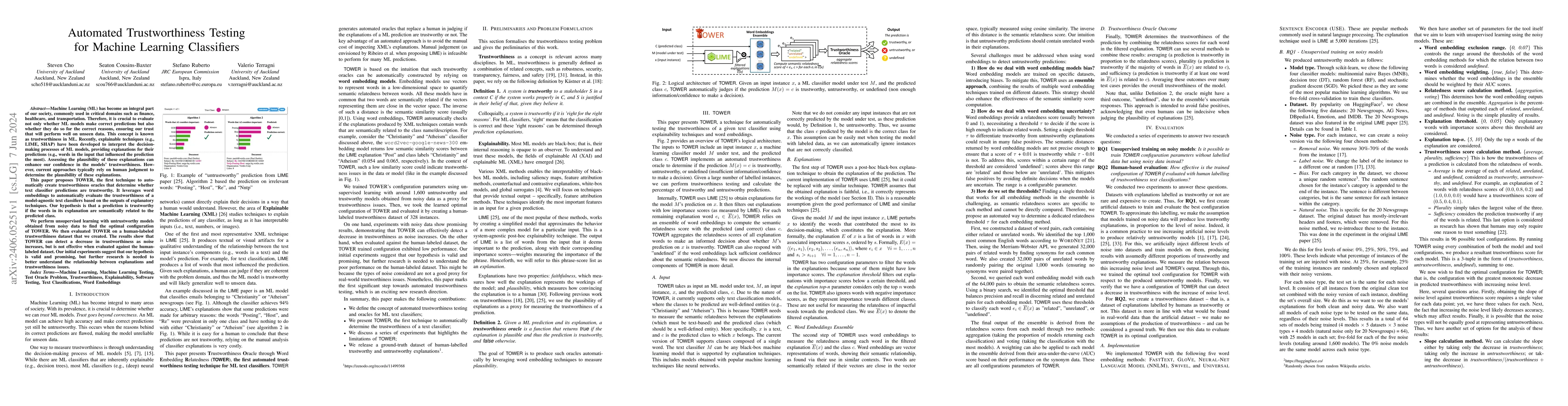 Thumbnail for Automated Trustworthiness Testing for Machine Learning Classifiers