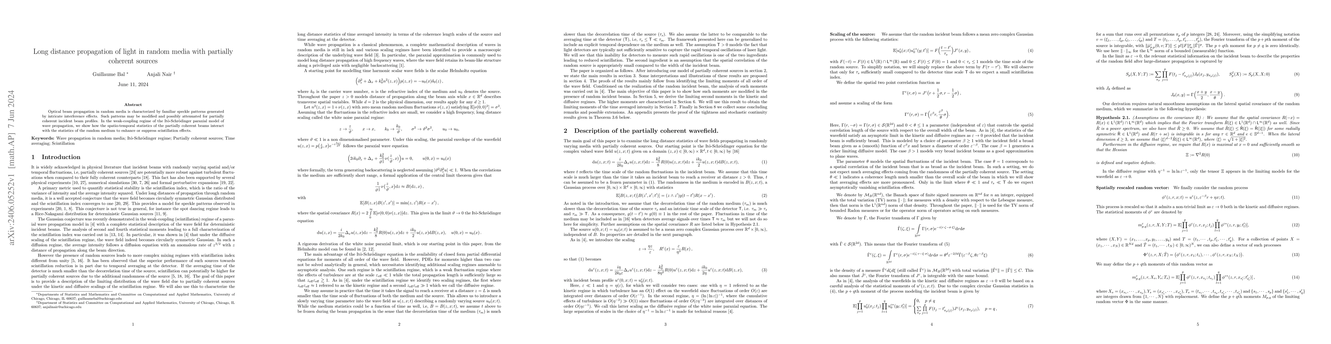 Thumbnail for Long distance propagation of light in random media with partially
  coherent sources