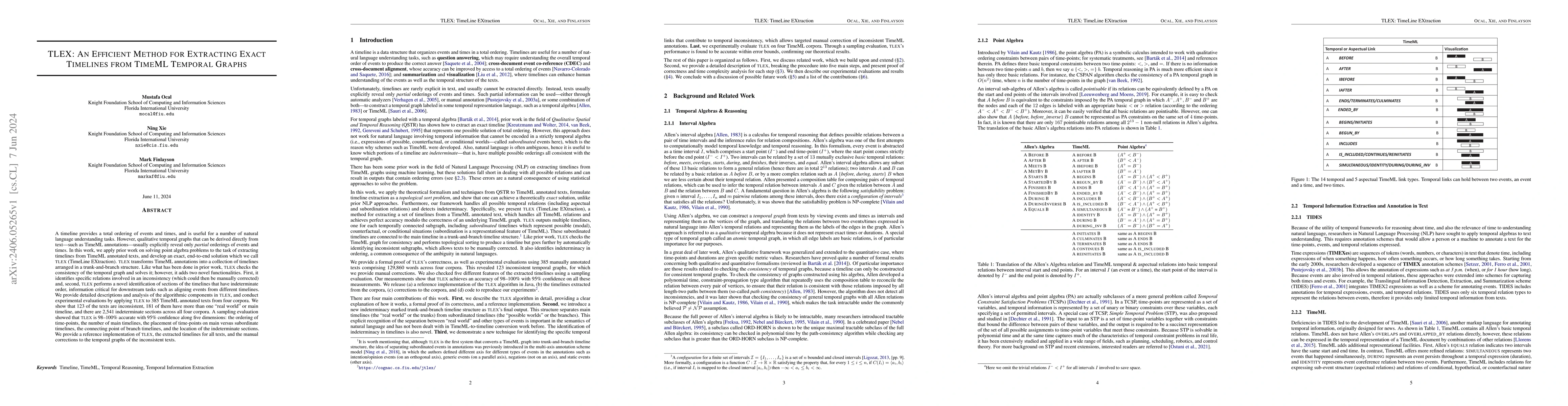 Thumbnail for TLEX: An Efficient Method for Extracting Exact Timelines from TimeML
  Temporal Graphs