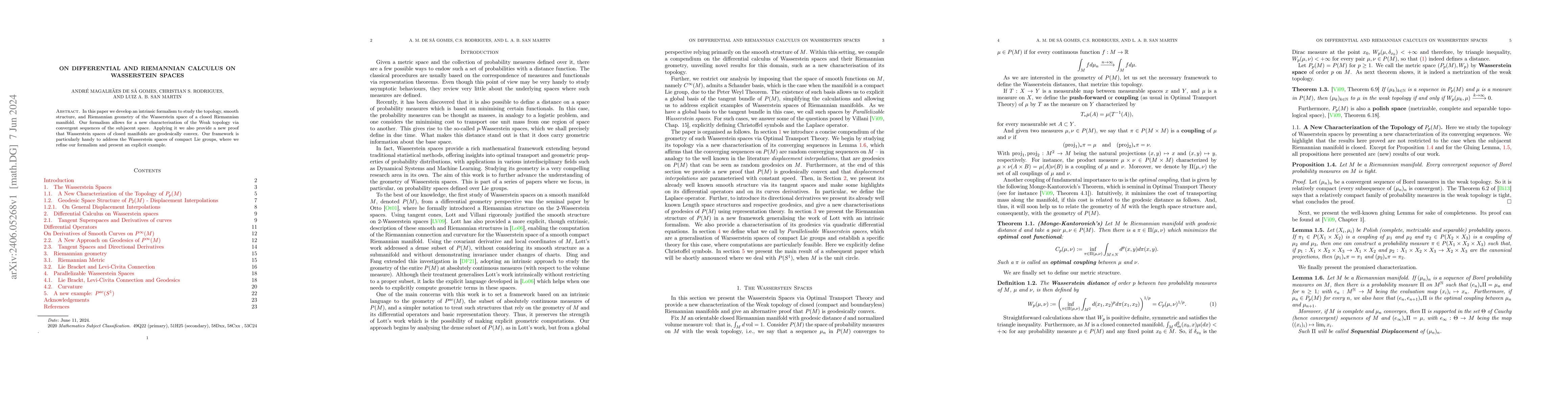 Thumbnail for On Differential and Riemannian Calculus on Wasserstein Spaces