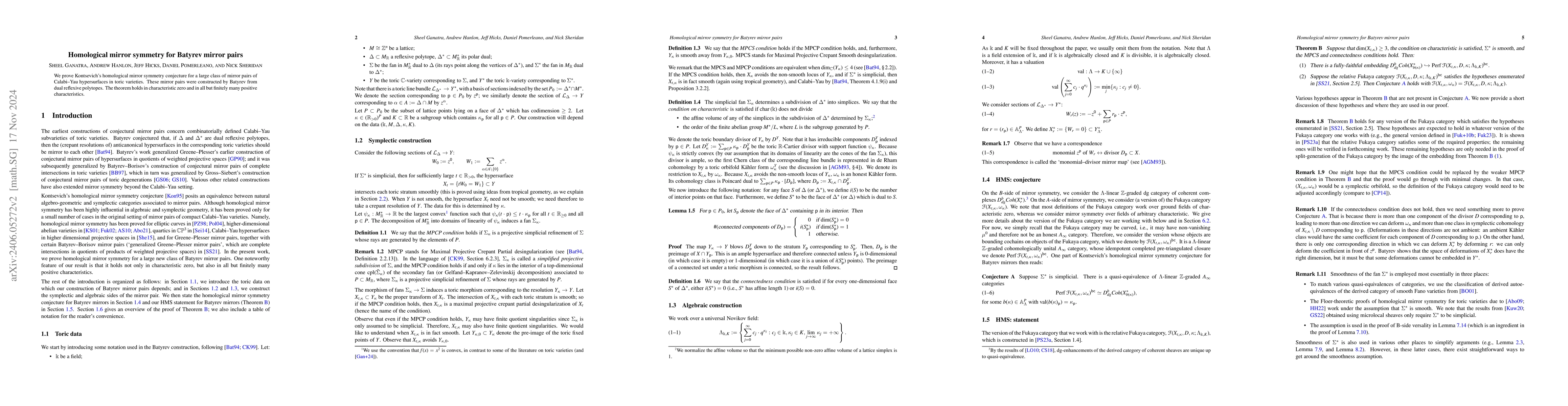 Thumbnail for Homological mirror symmetry for Batyrev mirror pairs