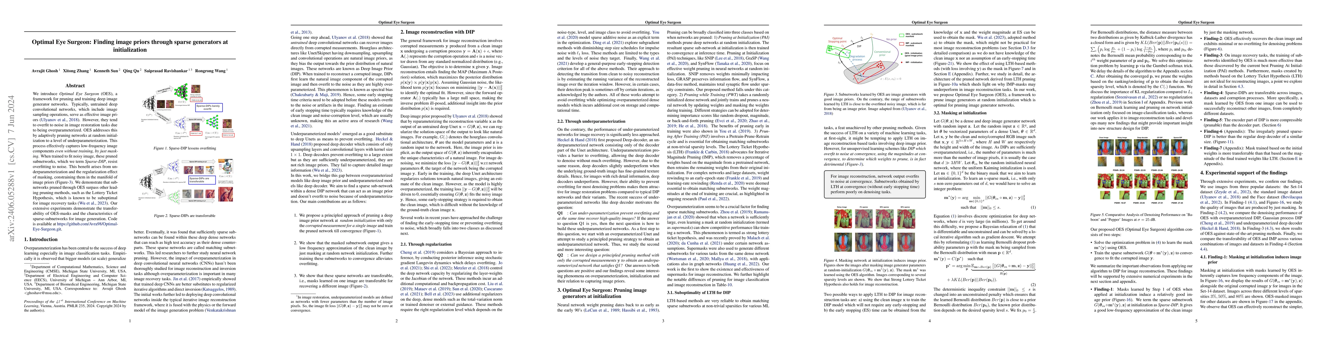 Thumbnail for Optimal Eye Surgeon: Finding Image Priors through Sparse Generators at
  Initialization