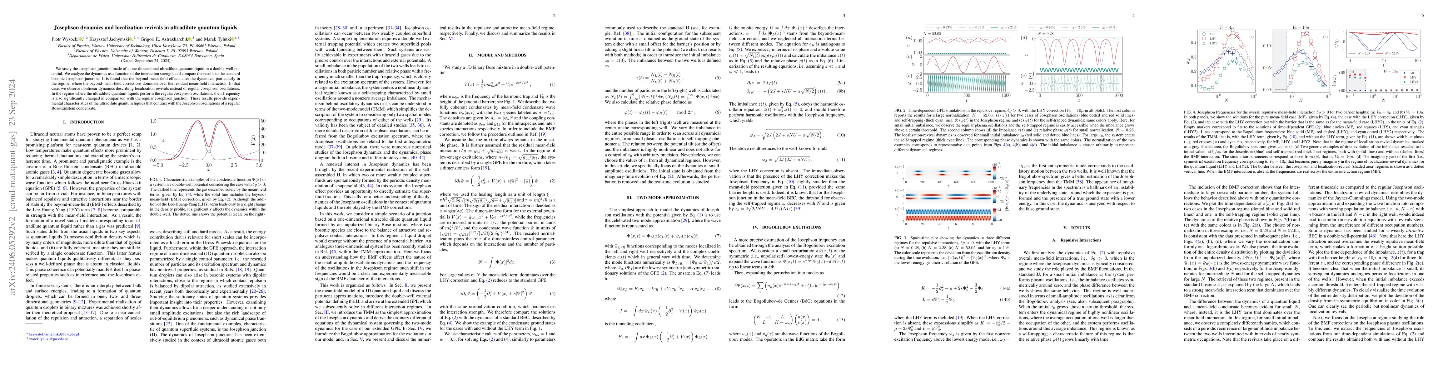 Thumbnail for Josephson dynamics and localization revivals in ultradilute quantum
  liquids