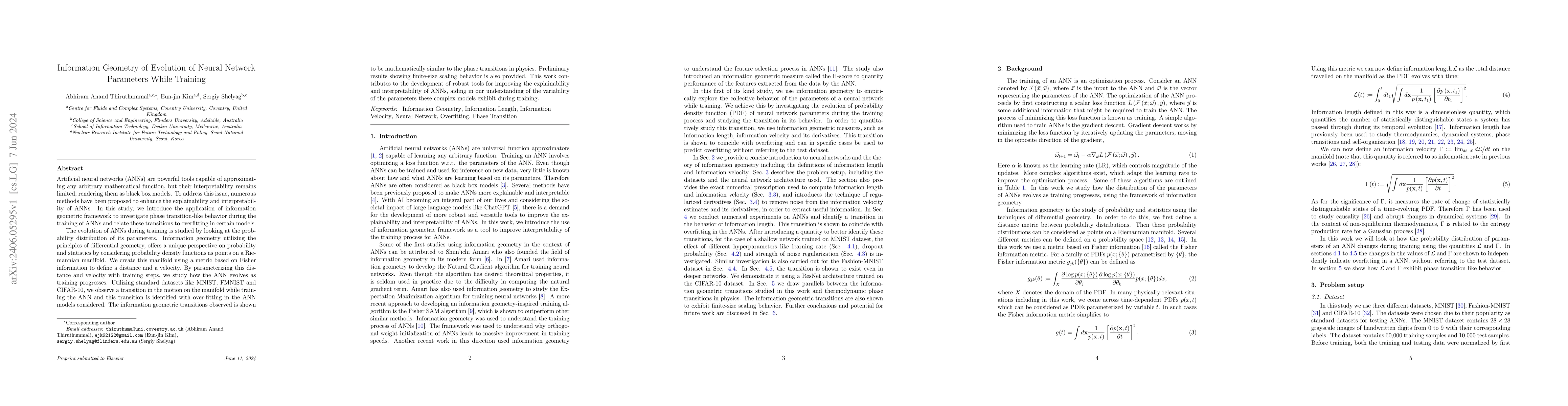 Thumbnail for Information Geometry of Evolution of Neural Network Parameters While
  Training