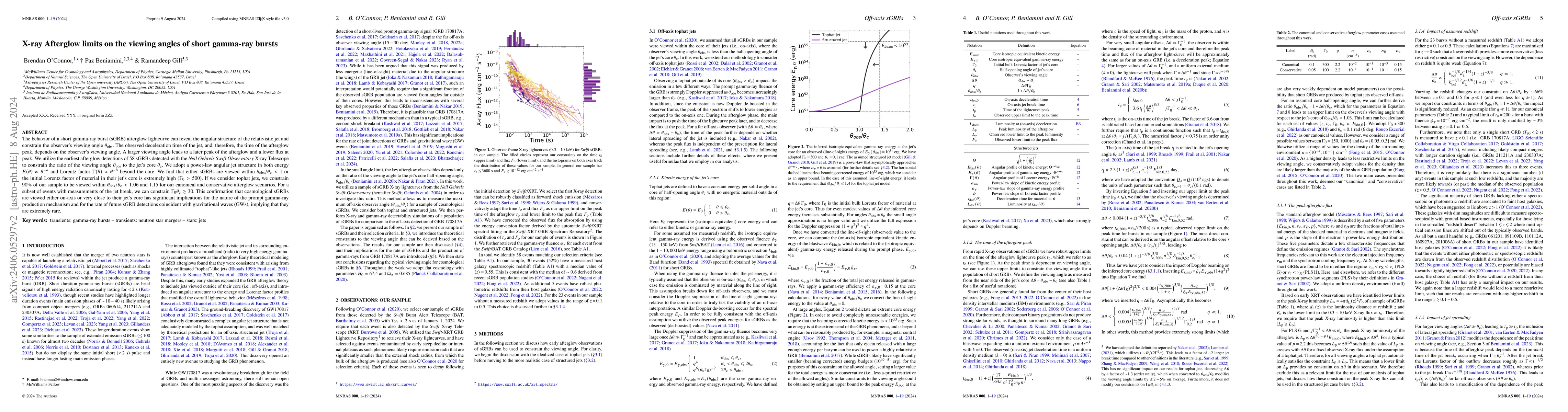 Thumbnail for X-ray Afterglow limits on the viewing angles of short gamma-ray bursts