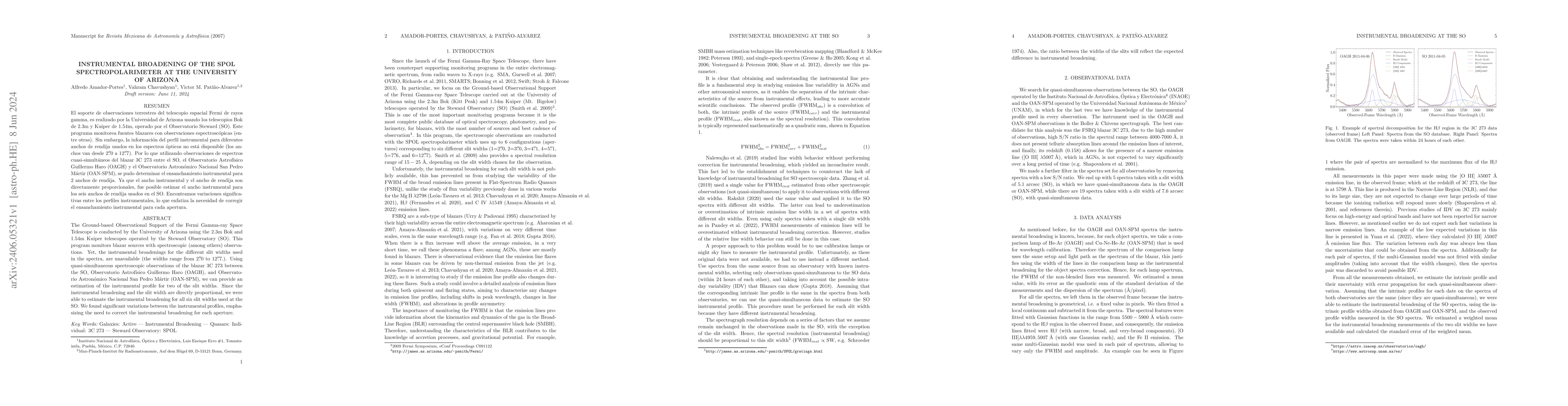 Thumbnail for Instrumental Broadening Of The SPOL Spectropolarimeter At The University
  Of Arizona