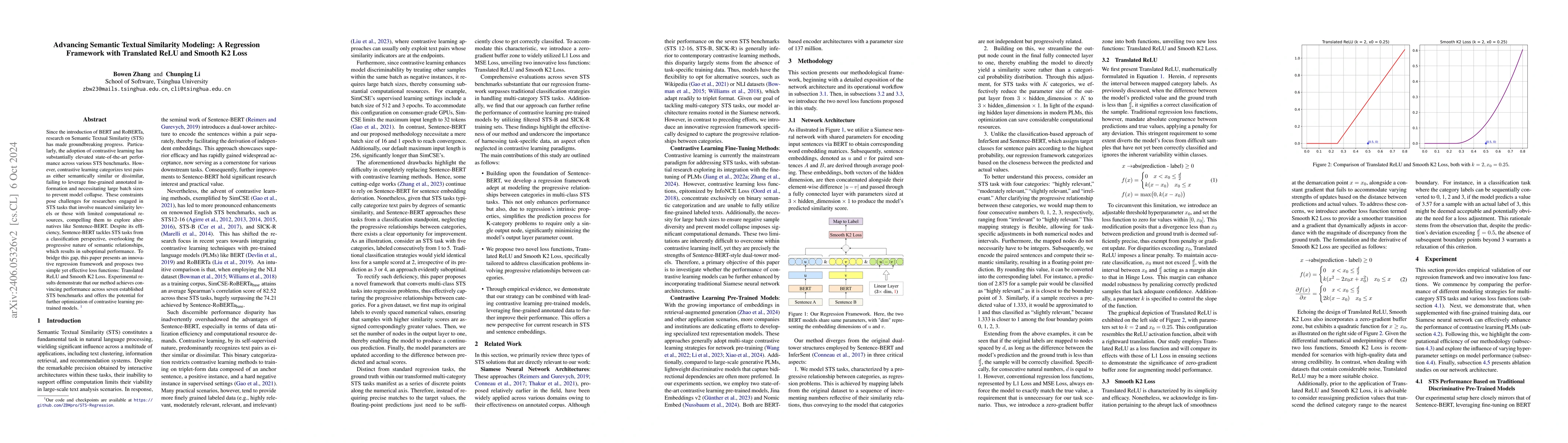 Thumbnail for Advancing Semantic Textual Similarity Modeling: A Regression Framework
  with Translated ReLU and Smooth K2 Loss