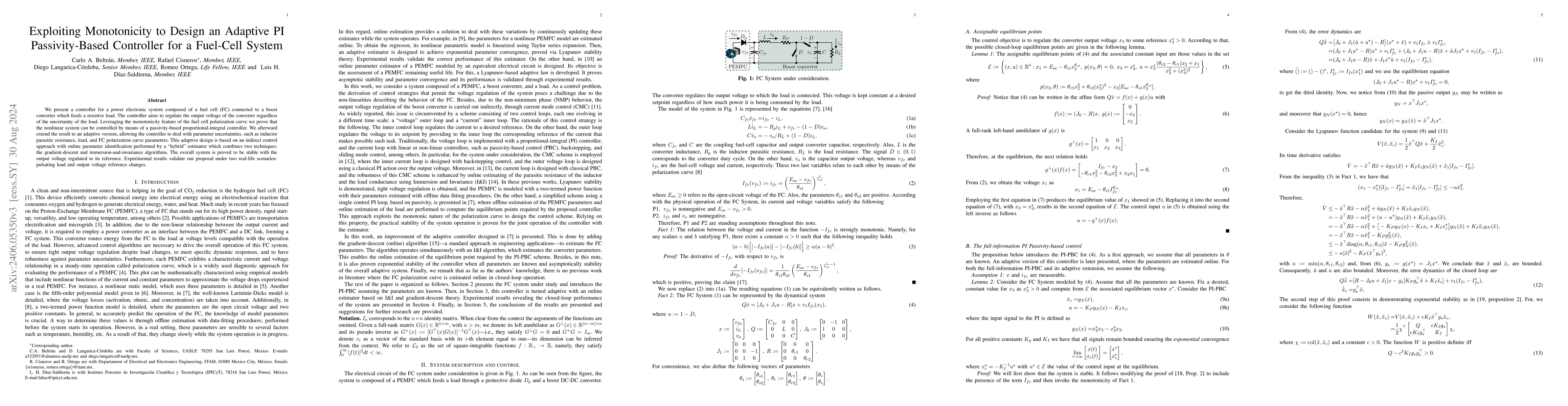 Thumbnail for Exploiting Monotonicity to Design an Adaptive PI Passivity-Based
  Controller for a Fuel-Cell System