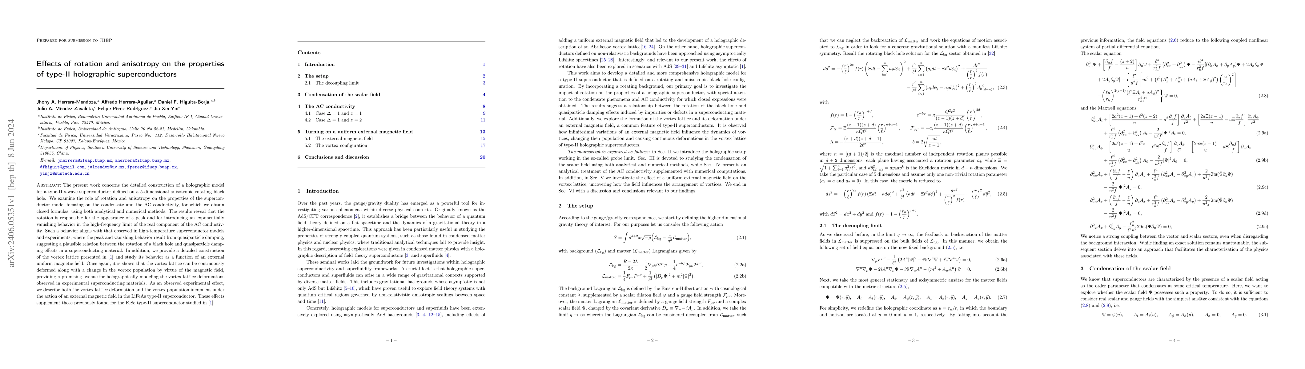 Thumbnail for Effects of rotation and anisotropy on the properties of type-II
  holographic superconductors