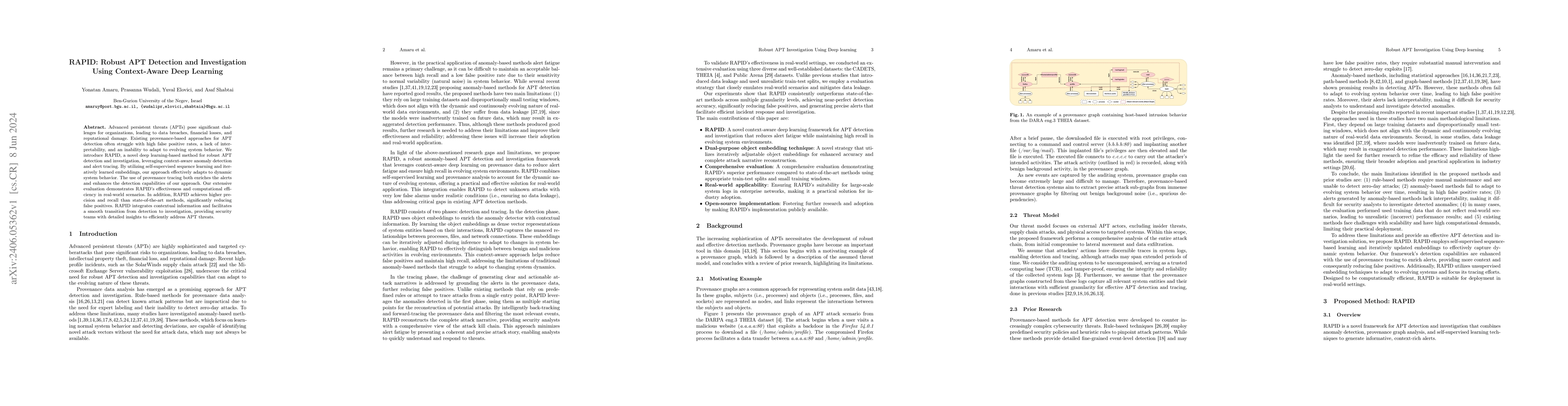 Thumbnail for RAPID: Robust APT Detection and Investigation Using Context-Aware Deep
  Learning