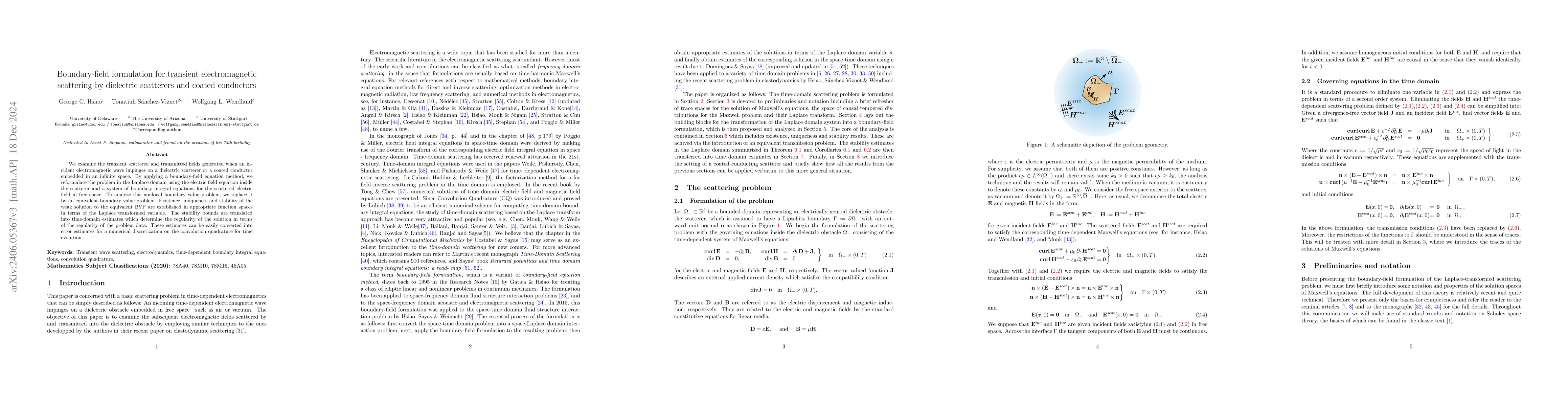 Thumbnail for Boundary-field formulation for transient electromagnetic scattering by
  dielectric scatterers and coated conductors