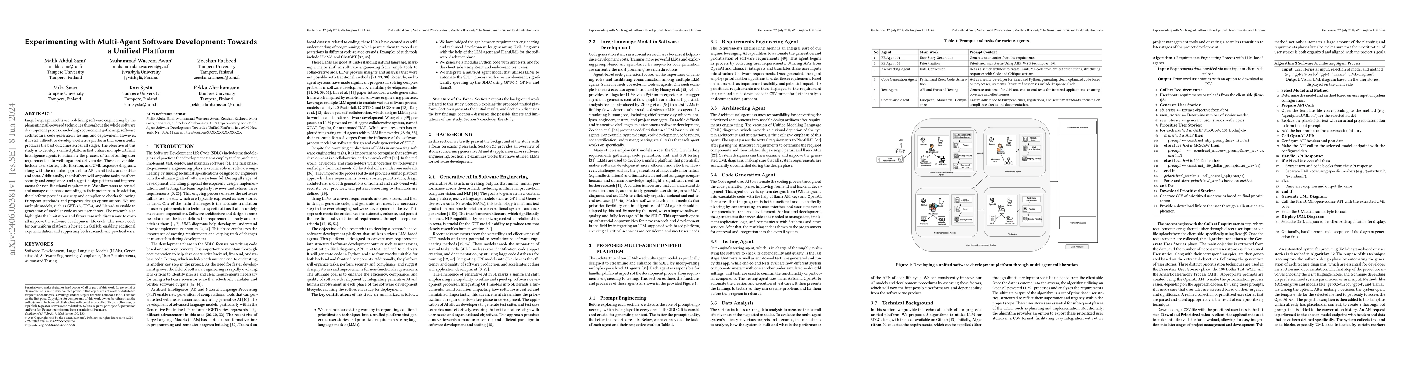 Thumbnail for Experimenting with Multi-Agent Software Development: Towards a Unified
  Platform