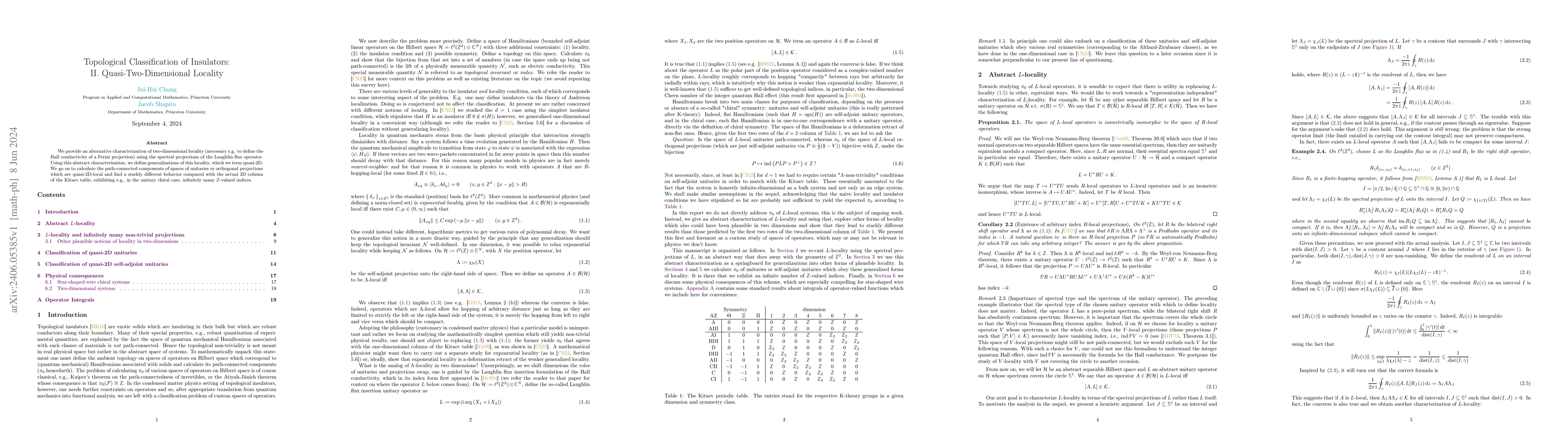 Thumbnail for Topological Classification of Insulators: II. Quasi-Two-Dimensional
  Locality
