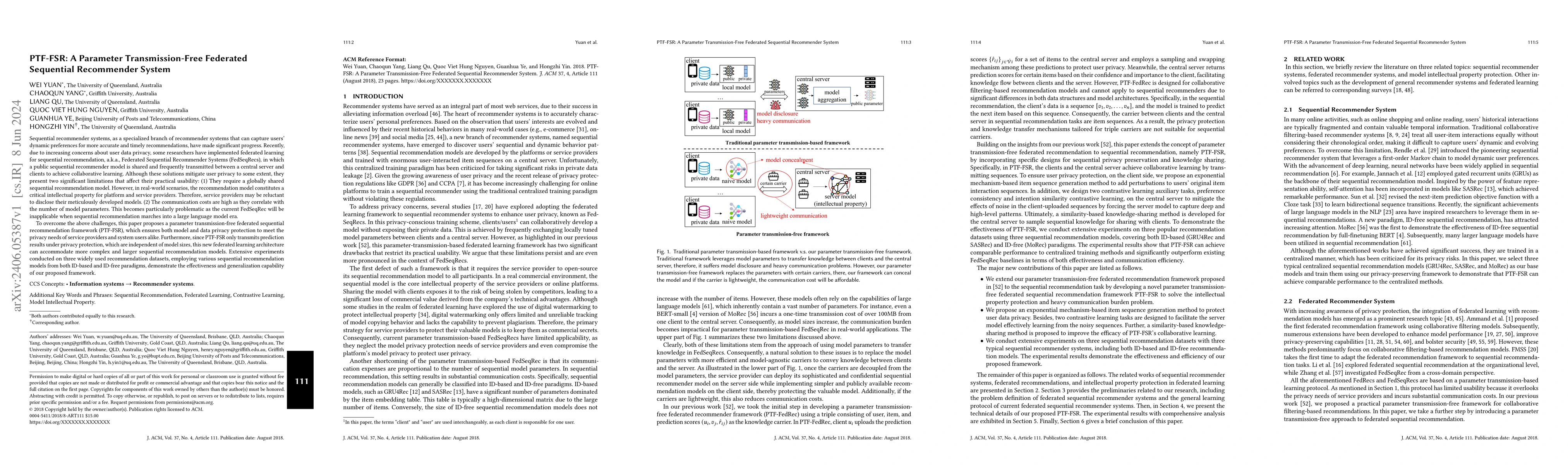 Thumbnail for PTF-FSR: A Parameter Transmission-Free Federated Sequential Recommender
  System