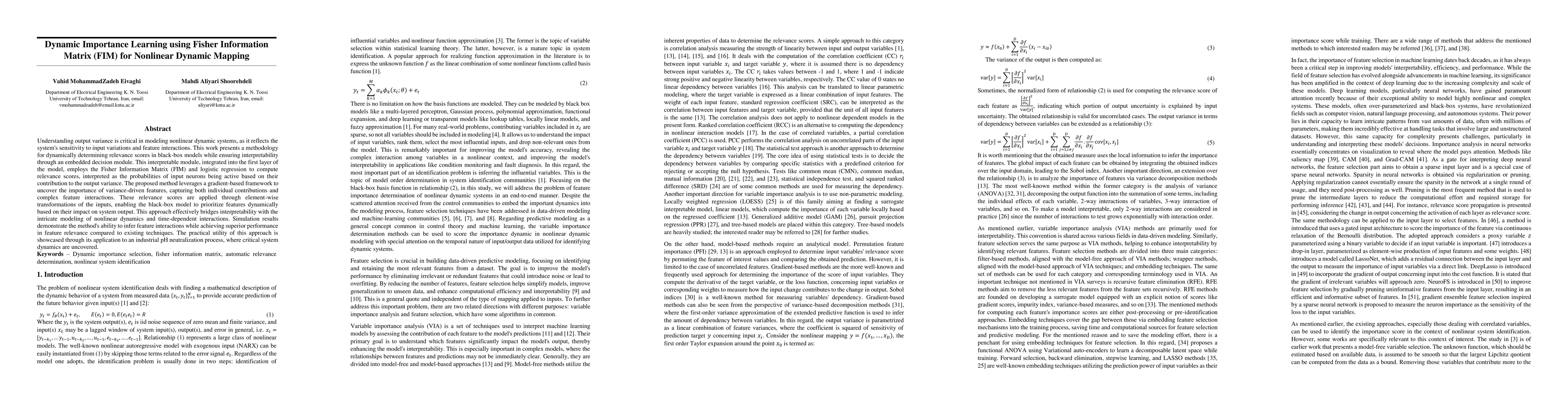 Thumbnail for Dynamic importance learning using fisher information gain for nonlinear
  system identification