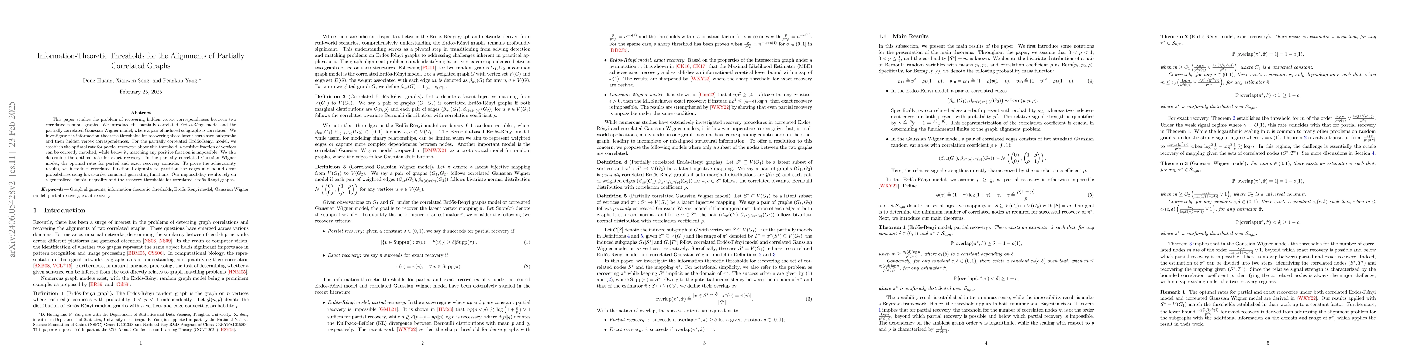 Thumbnail for Information-Theoretic Thresholds for the Alignments of Partially
  Correlated Graphs