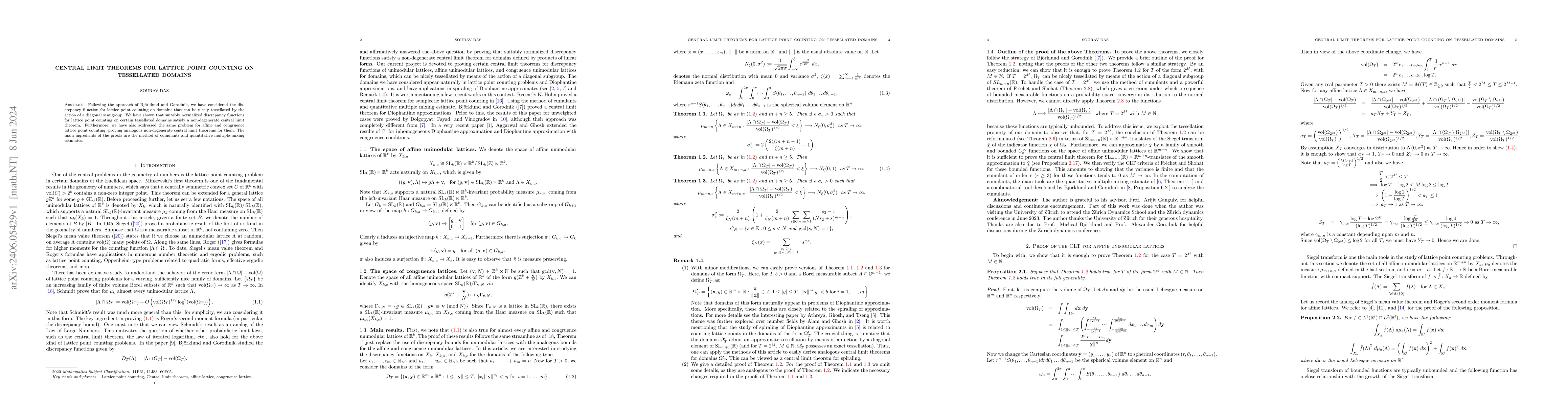 Thumbnail for Central limit theorems for lattice point counting on tessellated domains