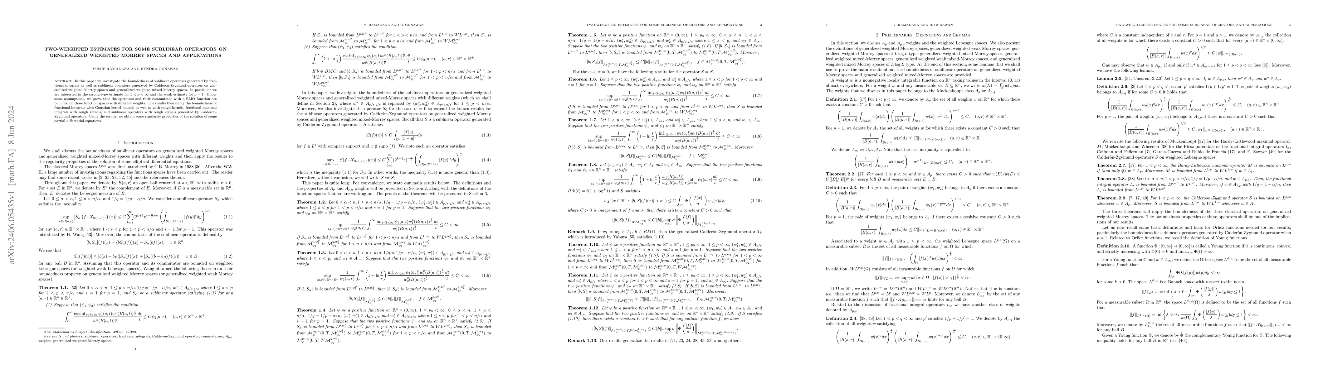 Thumbnail for Two-weighted estimates for some sublinear operators on generalized
  weighted Morrey Spaces and applications