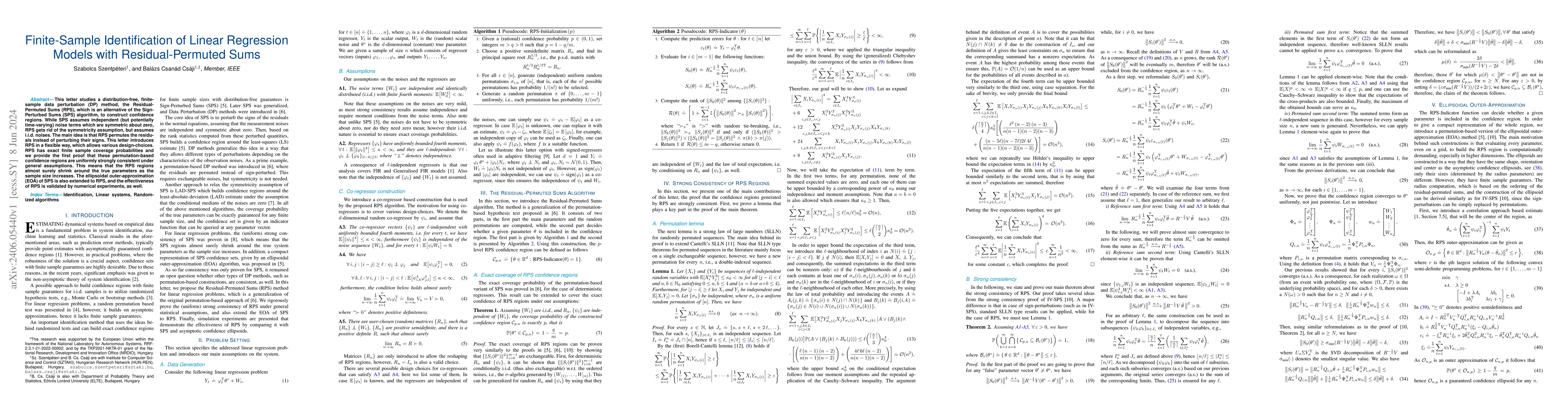 Thumbnail for Finite-Sample Identification of Linear Regression Models with
  Residual-Permuted Sums