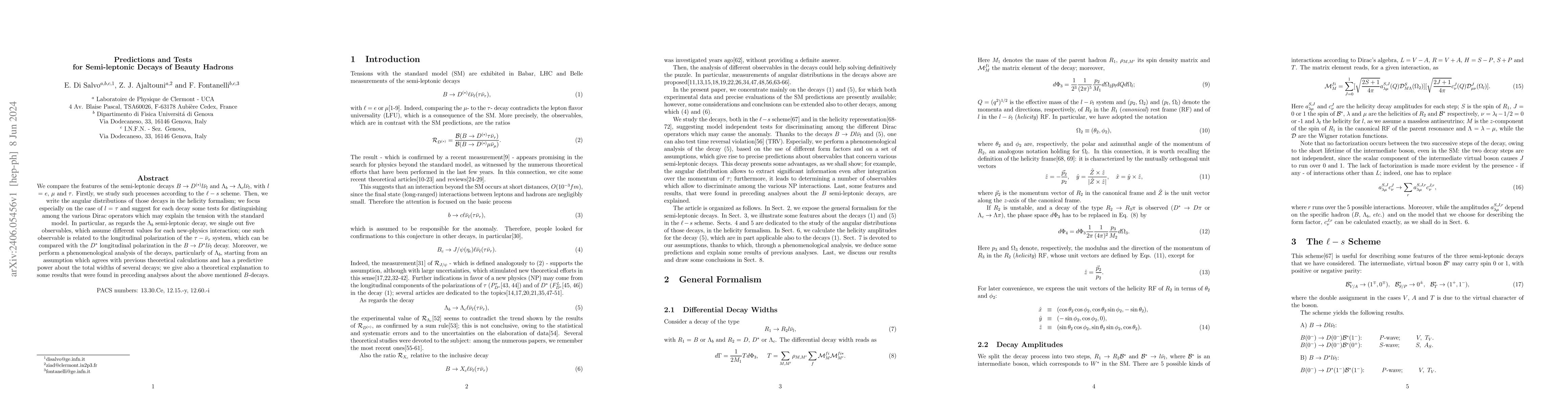 Thumbnail for Predictions and Tests for Semi-leptonic Decays of Beauty Hadrons,
