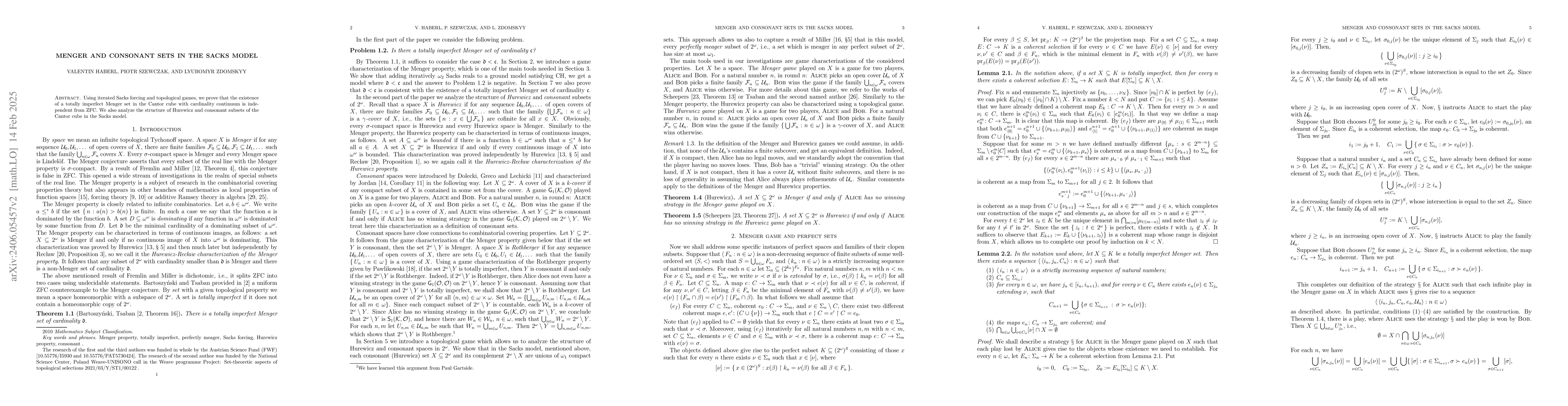 Thumbnail for Menger and consonant sets in the Sacks model