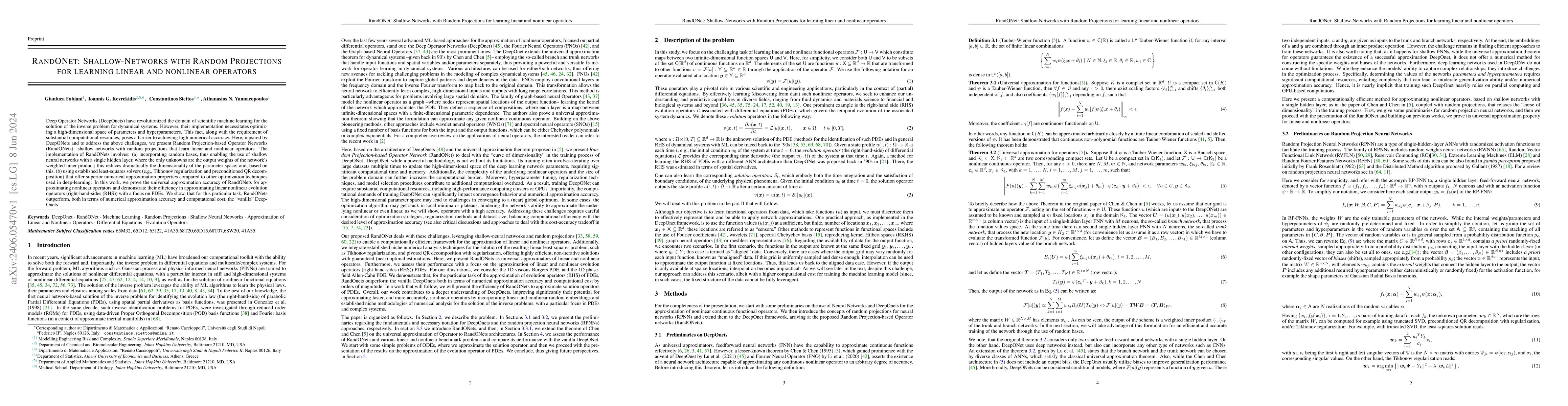 Thumbnail for RandONet: Shallow-Networks with Random Projections for learning linear
  and nonlinear operators