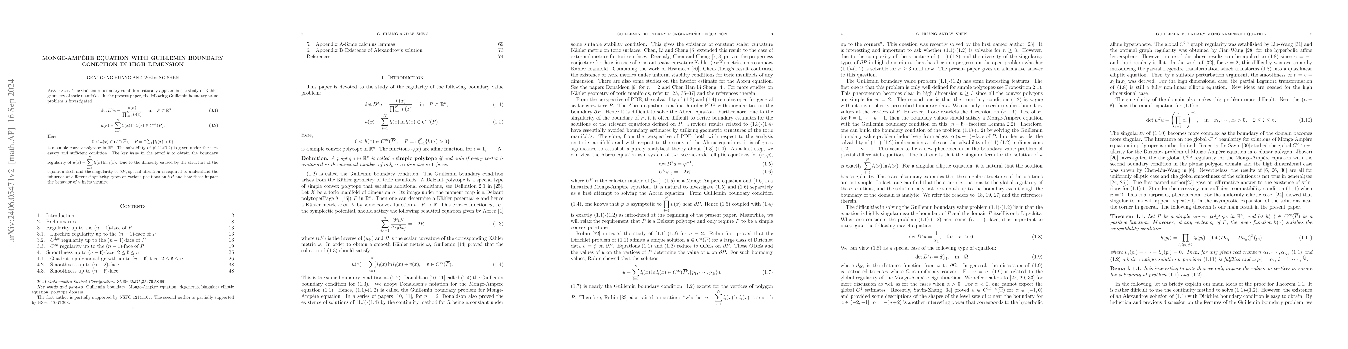 Thumbnail for Monge-Amp\`ere equation with Guillemin boundary condition in high
  dimension